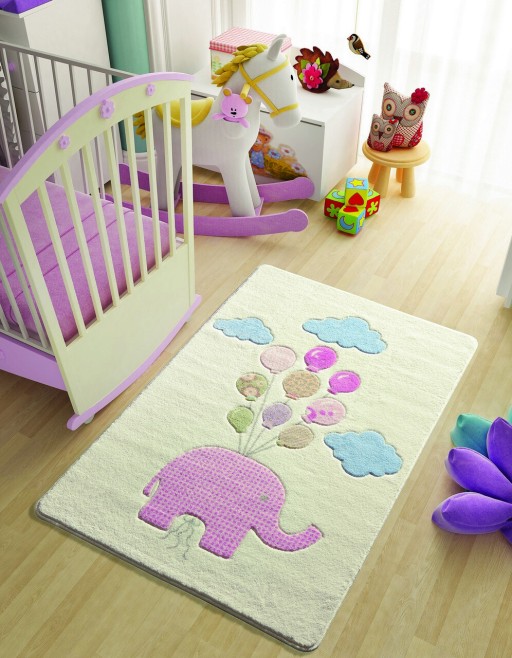 Covor, Sweet Elephant, 133x190 cm, Poliamida, Ecru / Roz / Albastru / Bej