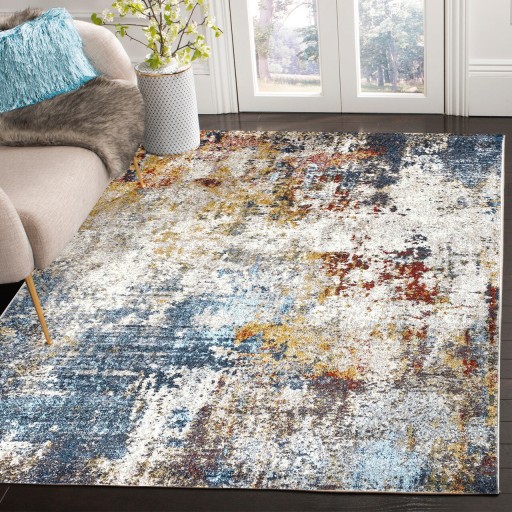 Covor, G6415 , 80x150 cm, Polipropilena, Crem / Albastru