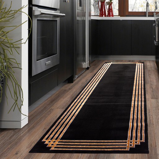 Covor, G6732, 80x150 cm, Poliester, Antracit / Aur