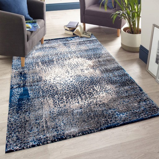 Covor, HE630, 80x150 cm, Poliester, Crem / Albastru