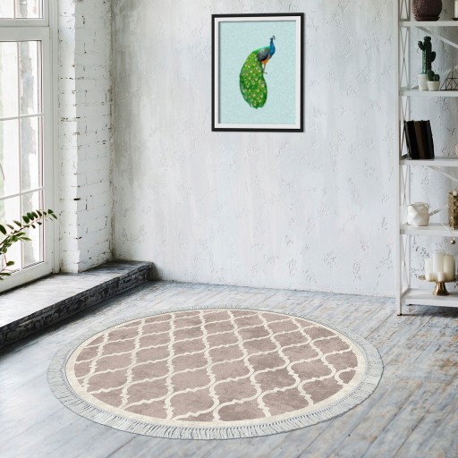 Covor, ALN400601KR17, 100x100 cm, Poliester, Crem/Maro