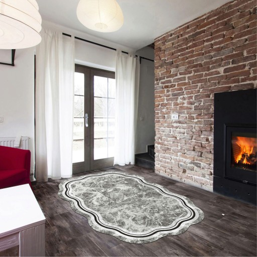 Covor, ALN600204GR02, 80x150 cm, Poliester, Gri / Negru / Alb