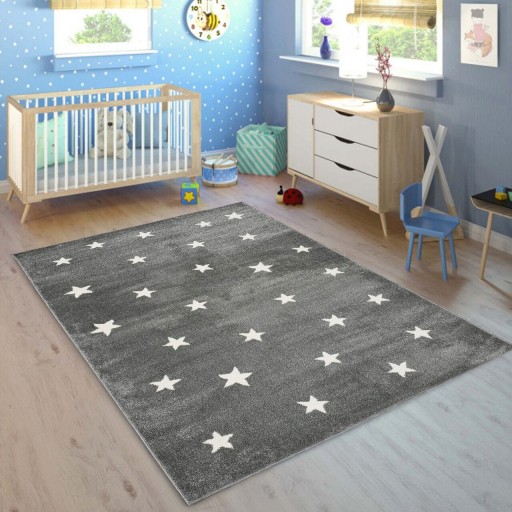 Covor, Küçük Yıldız, 100x200 cm, Polipropilena, Gri/Alb