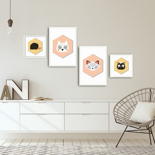 Set 4 tablouri decorative, Animals, Alpha Wall, MDF/PVC, multicolor