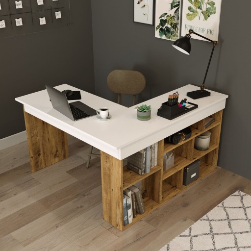 Birou  CT5 - AW, Locelso, 129x120x72 cm, PAL, natural/alb