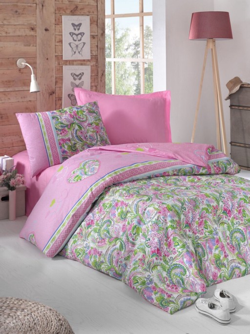 Lenjerie de pat pentru o persoana Young, 3 piese, 160x220 cm, 100% bumbac ranforce, Cotton Box, Jasmin, roz