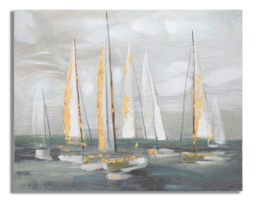 Tablou decorativ Gold Boat, Mauro Ferretti, 100x80 cm, canvas pictat manual, multicolor