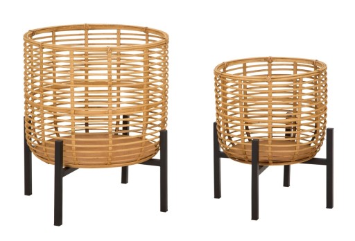 Set 2 suportui pentru ghivece Rattan, Mauro Ferretti,  Ø 41x47 cm, ratan/fier, multicolor