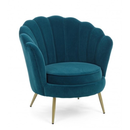 Fotoliu, Giliola Peacock Blue, Bizzotto, 80x76x84 cm, lemn de pin/catifea, albastru