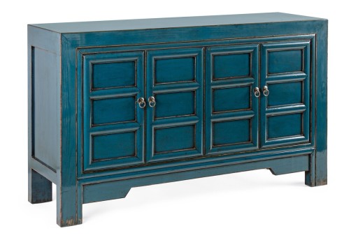 Bufet inferior Jinan, Bizzotto, 133x40x82 cm, lemn de ulm reciclat, albastru