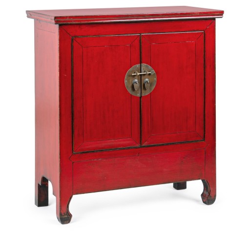 Bufet inferior Jinan, Bizzotto, 89x42x100 cm, lemn de ulm reciclat, rosu