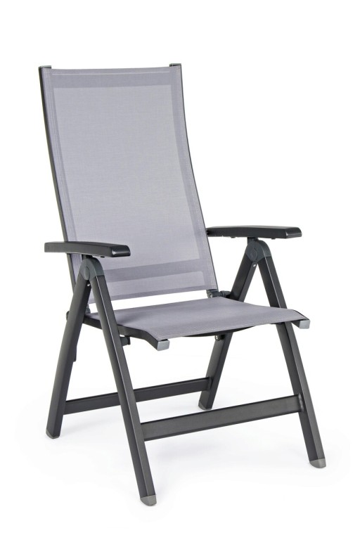 Scaun pentru gradina reglabil in 5 pozitii Cruise, Bizzotto, 59 x 71 x 113 cm, aluminiu/textilena 1x1, gri carbune