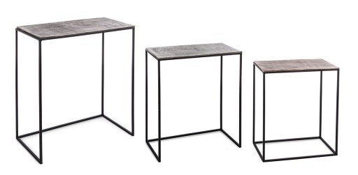Set 3 masute de cafea Tahir Rectangular, Bizzotto, 53x28x66 cm, aluminiu/otel