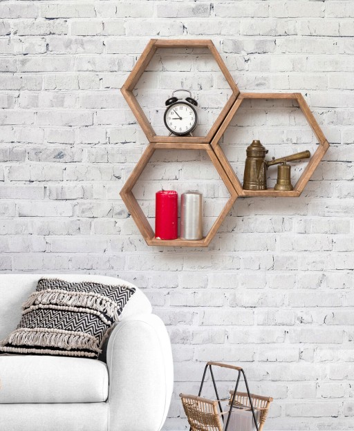 Raft de perete, Asse Home, Elfo, 61x58x9 cm, Maro