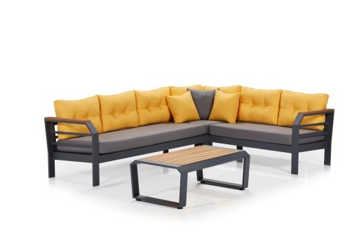 Set mobilier de gradina, Clara, Assento Corner, Cadru: 100% ALUMINIU, Gri / Galben / Negru