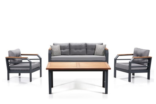 Set mobilier de gradina, Hanah Home, Assento 3+1+1+M, Cadru: 100% ALUMINIU, Gri/Negru