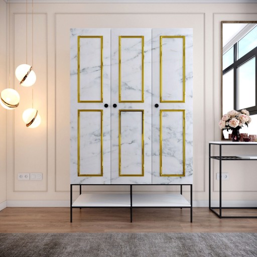 Dulap pentru haine, Comforty, Martin 3, 126x200x50 cm, PAL, Alb / Negru / Auriu