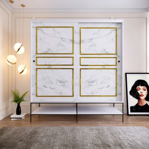 Dulap pentru haine, Comforty, Martin 190, 190x200x57 cm, PAL, Alb / Negru / Auriu