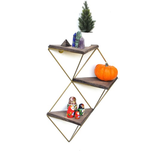 Raft de perete, Evila Originals, Wr076, Lemn masiv, Nuc / Aur