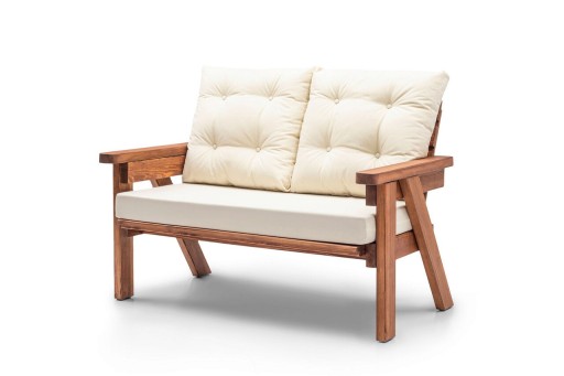 Canapea de gradina cu 2 locuri, Hudson, Abant, 131x88x80 cm, Lemn, Crema/Nuca