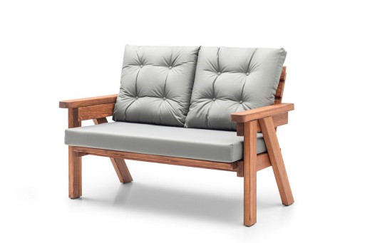 Canapea de gradina cu 2 locuri, Hudson, Abant, 131x88x80 cm, Lemn, Gri/Nuc