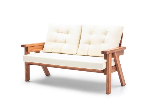 Canapea de gradina cu 3 locuri, Hudson, Abant, 161x88x80 cm, Lemn, Crema/Nuca