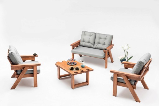 Set mobilier de gradina, Hudson, Abant (2+1+1), Lemn, Gri/Nuc