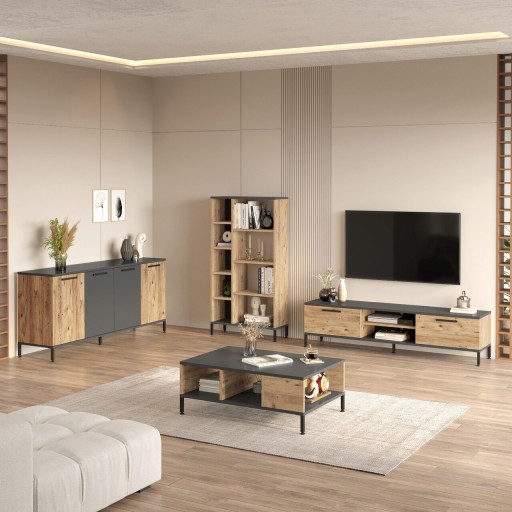 Set mobilier living, Hanah Home, Rl6-Aa, Pin Atlantic / Antracit