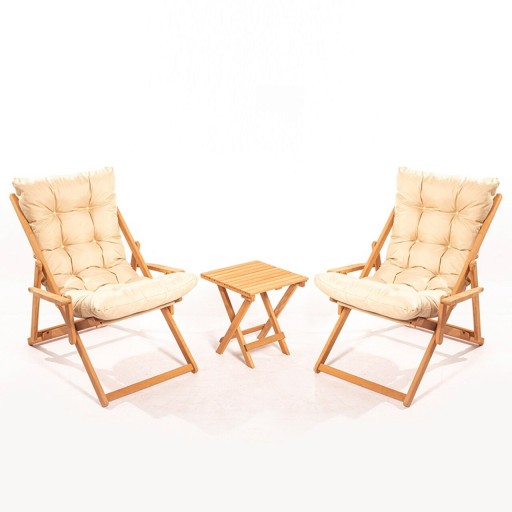 Set mobilier de gradina 3 piese, Meya Dekor, My005, Lemn de fag, Maro / Crem