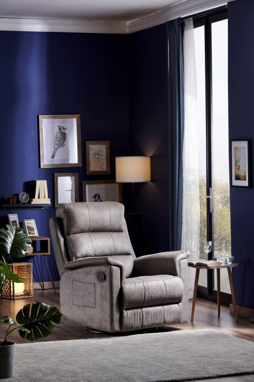 Fotoliu cu recliner, Niron, Joyful TV, 80x105x80 cm, Recliner cu mecanism manual si rotatie la 360°, Gri