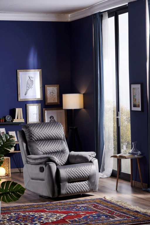 Fotoliu cu recliner, Niron, Trone TV, 80x105x80 cm, Recliner cu mecanism manual si rotatie la 360°, Gri