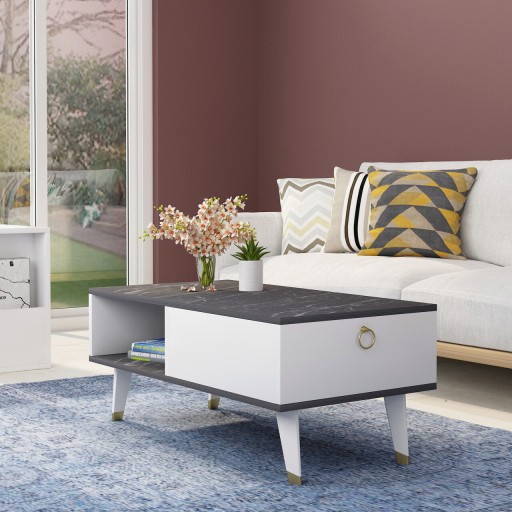 Masuta de cafea, Chalmette, Delux, 90x42 cm, PAL , Alb/Negru