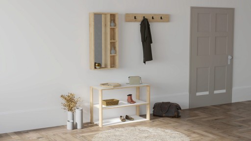 Cuier de perete, Puqa Design, Fulya 3&#039;lü, 45x90x14 cm, PAL, Safir / Alb