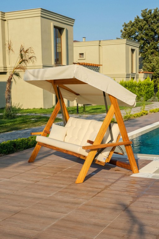 Balansoar de gradina 3 locuri, Swingo, Lyon 2400, Lemn, Bej