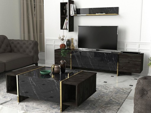 Set mobilier living, Dovelle, Veyron Set 1, PAL, Negru