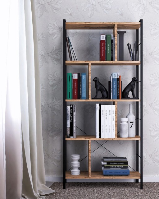 Corp biblioteca, Valovi, Seul, 78x150x26 cm, PAL, Maro / Negru