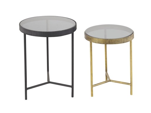 Set 2 masute de cafea Yamir Round, Bizzotto,  40x56 cm, otel/sticla temperata, negru/auriu