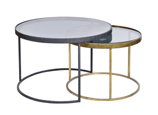 Set 2 masute de cafea Yamir Round, Bizzotto,  75x50 cm, otel/sticla temperata, negru/auriu