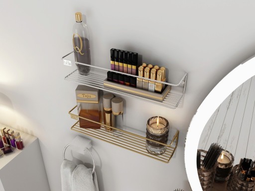 Raft de perete, Cerritos, Banyo Makyaj Rafı, Suport pentru condimente, Metal, Auriu