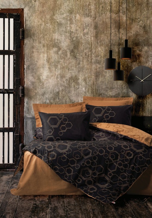 Lenjerie de pat pentru o persoana Single XL (DE), L'essentiel Maison, Dawn, Cupru/Negru