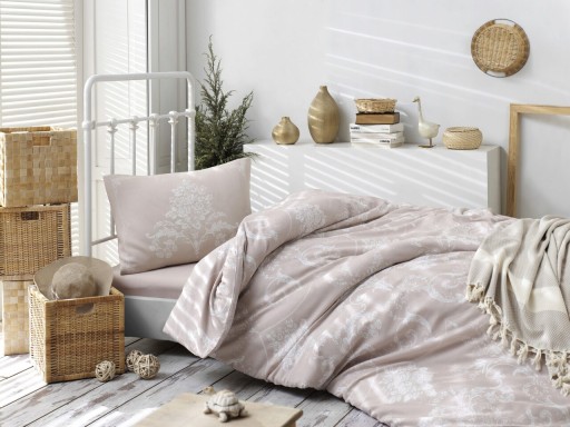 Lenjerie de pat pentru o persoana (FR), 2 piese, Kraliçe - Mink, Eponj Home, 65% bumbac/35% poliester