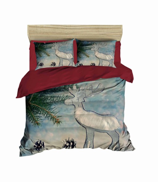 Lenjerie de pat dubla King (FR), 3 piese, L'essentiel Maison, 436, Maroon / Blue / Green / White