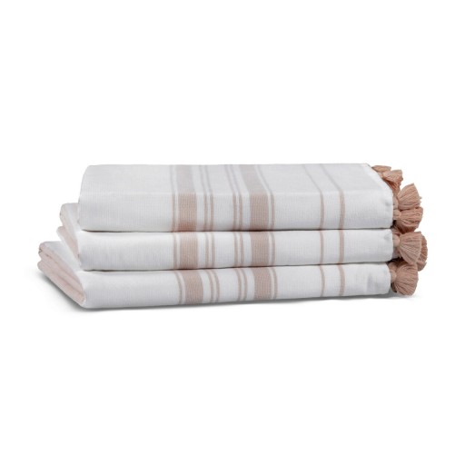 Prosop de baie, L&#039;appartement , One Side Striped, Bumbac, Alb/Maro