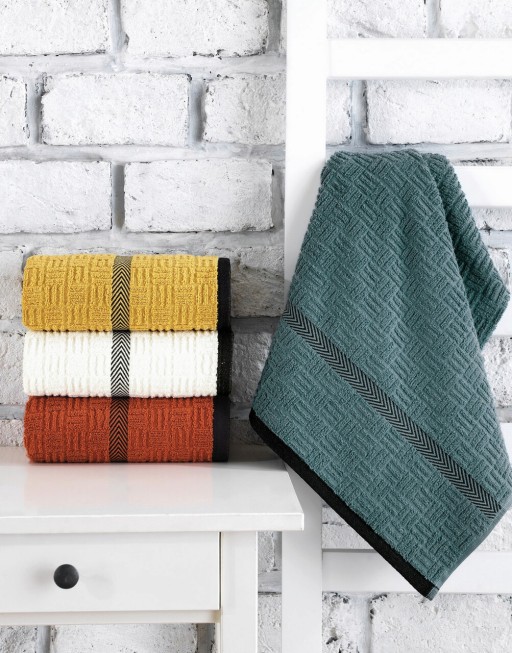 Set prosoape de baie 4 piese, Cotton Box, JAKARLI HAVLU SETI ROAD ASORTI-1, Bumbac, Ecru / Galben / Albastru / Roșu țiglă