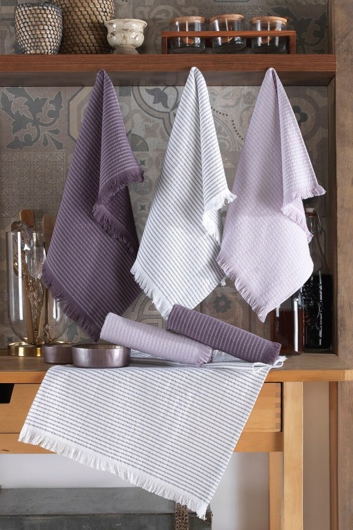 Set prosoape de bucatarie 6 piese, Viaden, Bella, Bumbac, Lila