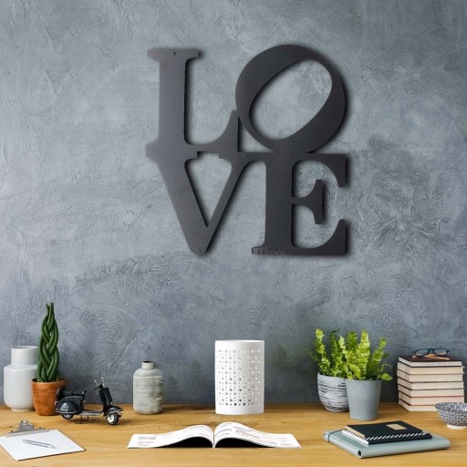 Decoratiune de perete, Love, Metal, Dimensiune: 33 x 34 cm, Negru