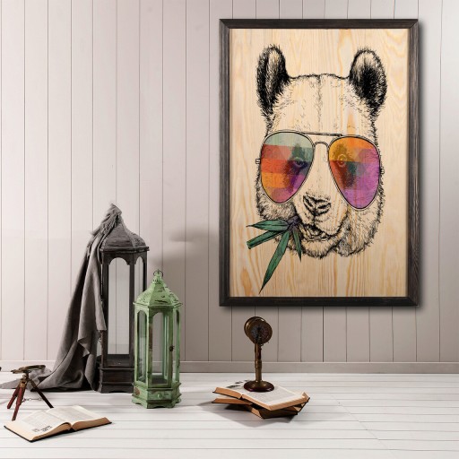 Tablou decorativ, Cool Panda, Lemn, Lemn, Multicolor
