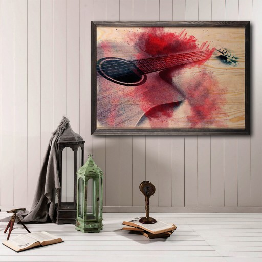 Tablou decorativ, Guitar, Lemn, Lemn, Multicolor