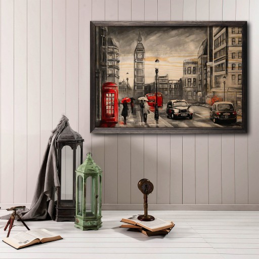 Tablou decorativ, Red Cıty, Lemn, Lemn, Multicolor