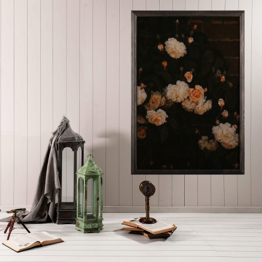 Tablou decorativ, White Flowers, Lemn, Lemn, Multicolor